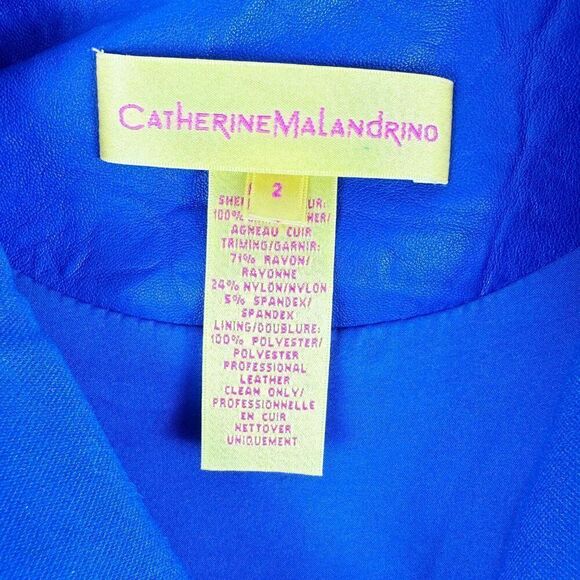 Catherine Malandrino Yellow Label Blue Lambskin & Rayon Cropped Moto Jacket Sz 2 - Picture 3 of 8